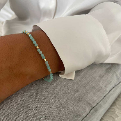 Milos Gemstone and Gold Bead Bracelet Lapis