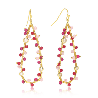 Hydra Large Teardrop Wire-Wrapped Gemstone Earrings Moonstone, Rose Quartz, Pink Jade and Pink Tourmaline