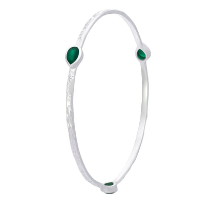 Simi Three Stone Stacking Bangle: Silver Green Onyx