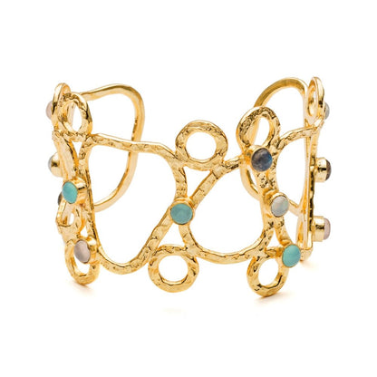 Thalia Sculptural Cuff with Rose Quartz, Moonstone, Labradorite & Pariba Onyx