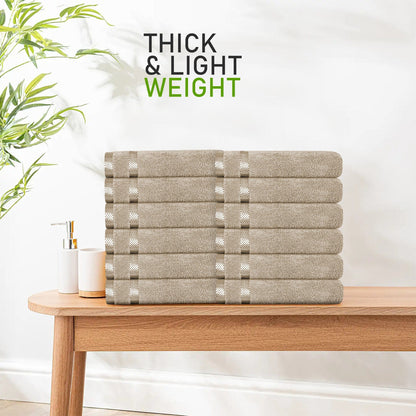 Belmont Viscose Stripe Beige Towels 100% Cotton Hotel Quality Super Absorbent 10 Piece Bale Set, 4 Hand Towel & 12 Face Cloths by OLIVIA ROCCO