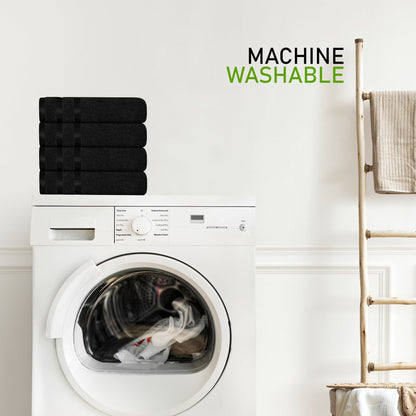 Belmont Viscose Stripe Black Towels 100% Cotton Hotel Quality Super Absorbent 10 Piece Bale Set, 4 Hand Towel & 12 Face Cloths by OLIVIA ROCCO