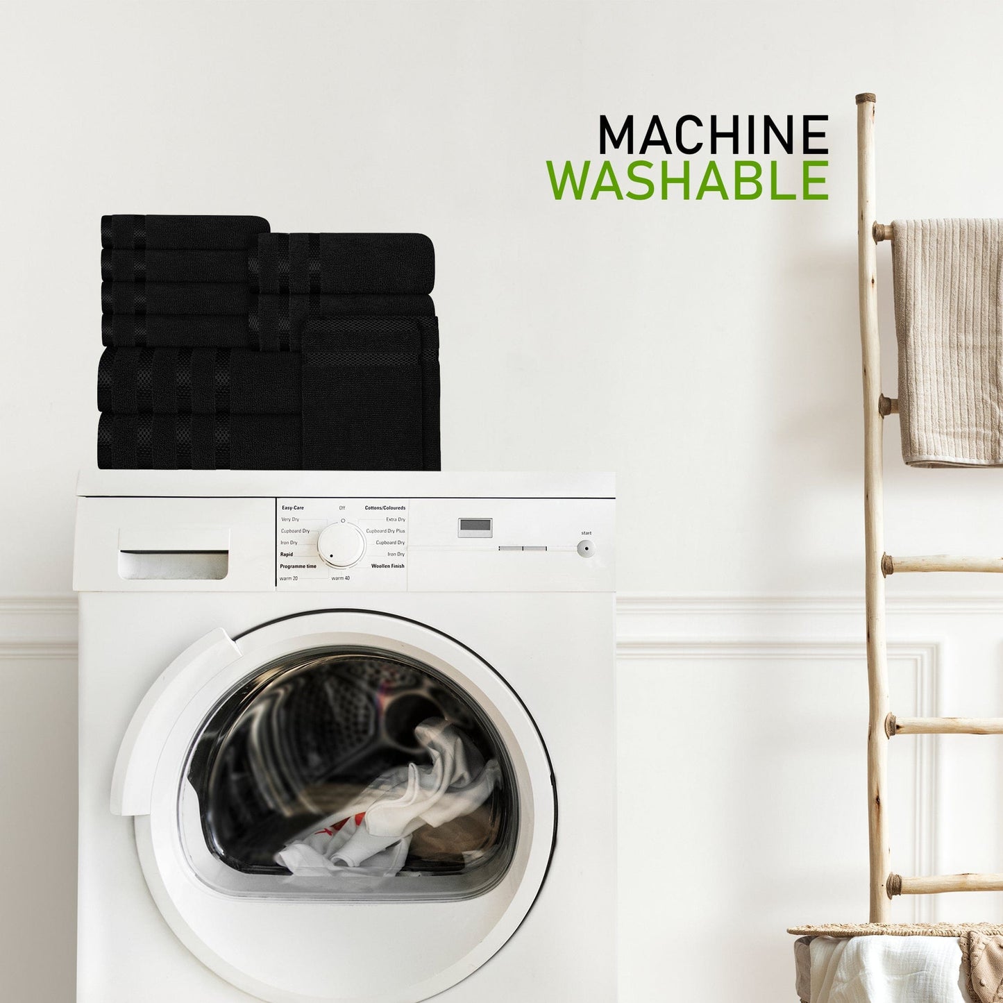 Belmont Viscose Stripe Black Towels 100% Cotton Hotel Quality Super Absorbent 10 Piece Bale Set, 4 Hand Towel & 12 Face Cloths by OLIVIA ROCCO