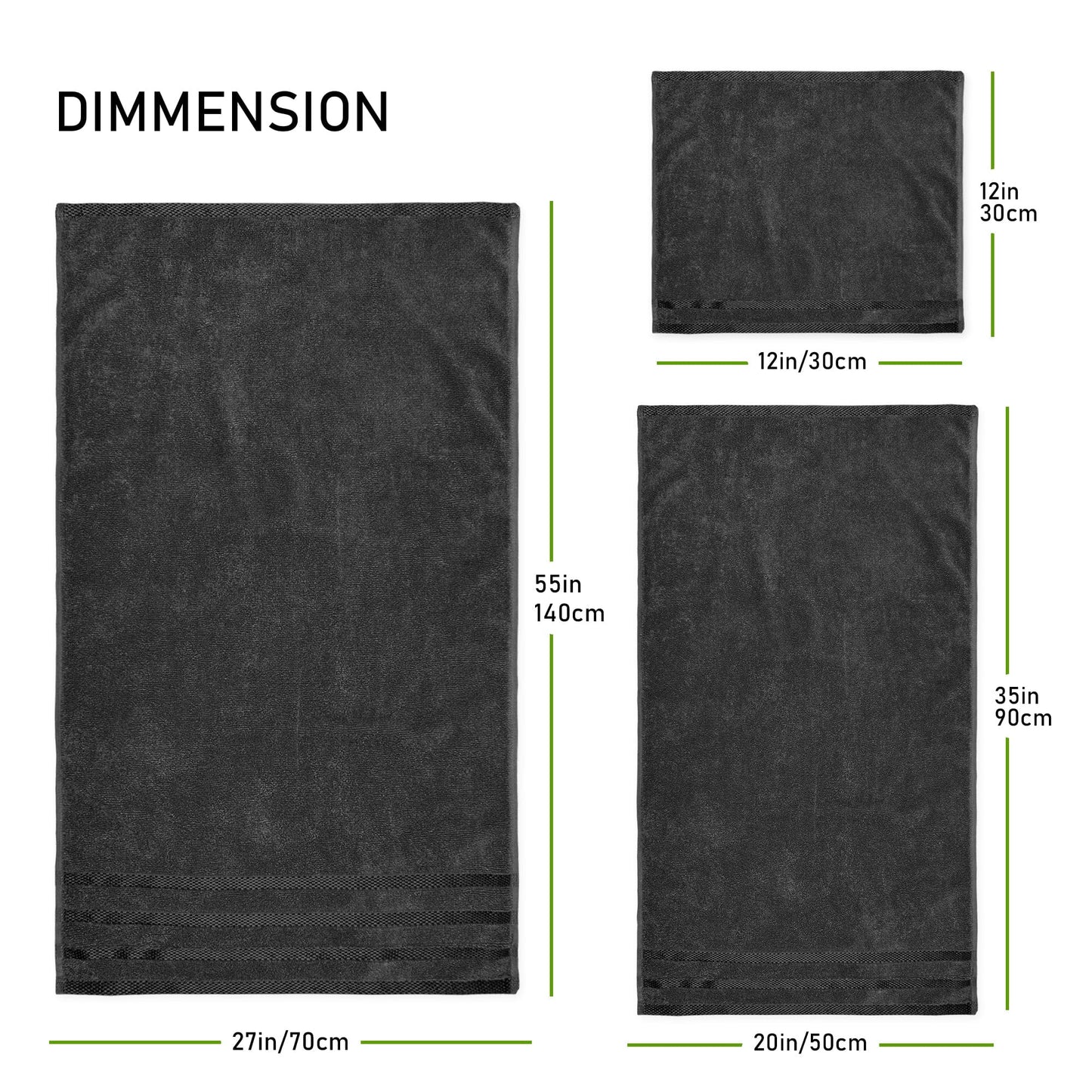 Belmont Viscose Stripe Grey Towels 100% Cotton Hotel Quality Super Absorbent 10 Piece Bale Set, 4 Hand Towel & 12 Face Cloths by OLIVIA ROCCO