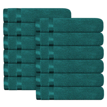 Belmont Viscose Stripe Jade Green Towels 100% Cotton Hotel Quality Super Absorbent 10 Piece Bale Set, 4 Hand Towel & 12 Face Cloths by OLIVIA ROCCO