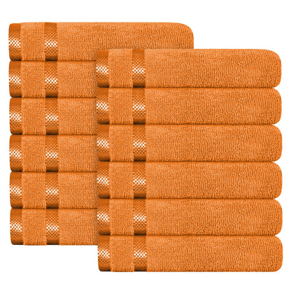 Belmont Viscose Stripe Orange Towels 100% Cotton Hotel Quality Super Absorbent 10 Piece Bale Set, 4 Hand Towel & 12 Face Cloths by OLIVIA ROCCO