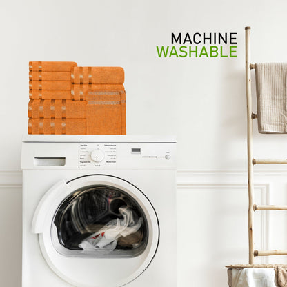 Belmont Viscose Stripe Orange Towels 100% Cotton Hotel Quality Super Absorbent 10 Piece Bale Set, 4 Hand Towel & 12 Face Cloths by OLIVIA ROCCO