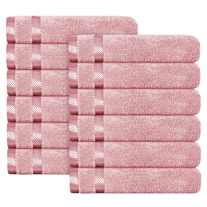 Belmont Viscose Stripe Pink Towels 100% Cotton Hotel Quality Super Absorbent 10 Piece Bale Set, 4 Hand Towel & 12 Face Cloths by OLIVIA ROCCO