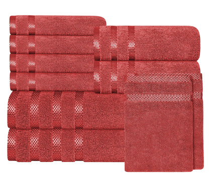 Belmont Viscose Stripe Red Towels 100% Cotton Hotel Quality Super Absorbent 10 Piece Bale Set, 4 Hand Towel & 12 Face Cloths by OLIVIA ROCCO
