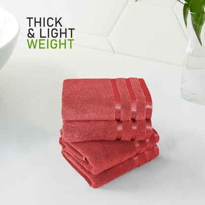 Belmont Viscose Stripe Red Towels 100% Cotton Hotel Quality Super Absorbent 10 Piece Bale Set, 4 Hand Towel & 12 Face Cloths by OLIVIA ROCCO