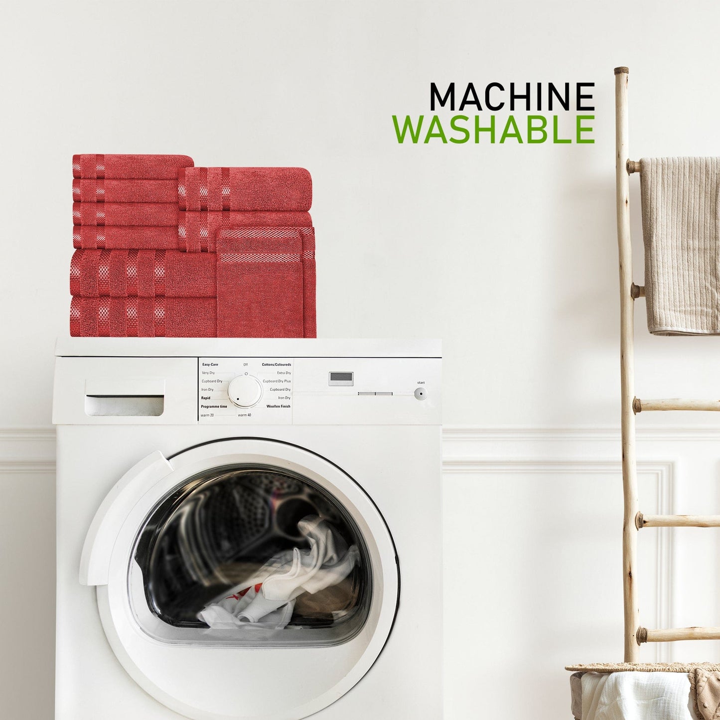 Belmont Viscose Stripe Red Towels 100% Cotton Hotel Quality Super Absorbent 10 Piece Bale Set, 4 Hand Towel & 12 Face Cloths by OLIVIA ROCCO