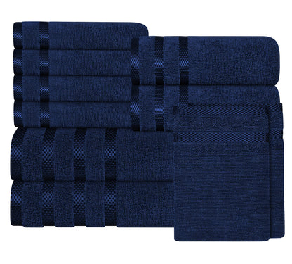 Belmont Viscose Stripe Royal Blue Towels 100% Cotton Hotel Quality Super Absorbent 10 Piece Bale Set, 4 Hand Towel & 12 Face Cloths by OLIVIA ROCCO