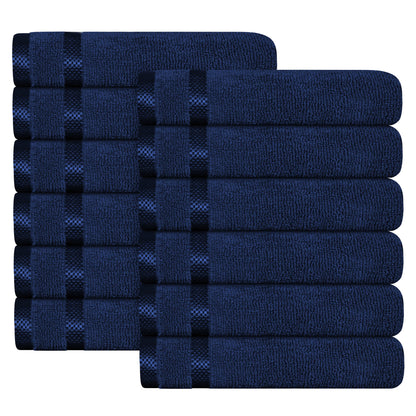 Belmont Viscose Stripe Royal Blue Towels 100% Cotton Hotel Quality Super Absorbent 10 Piece Bale Set, 4 Hand Towel & 12 Face Cloths by OLIVIA ROCCO