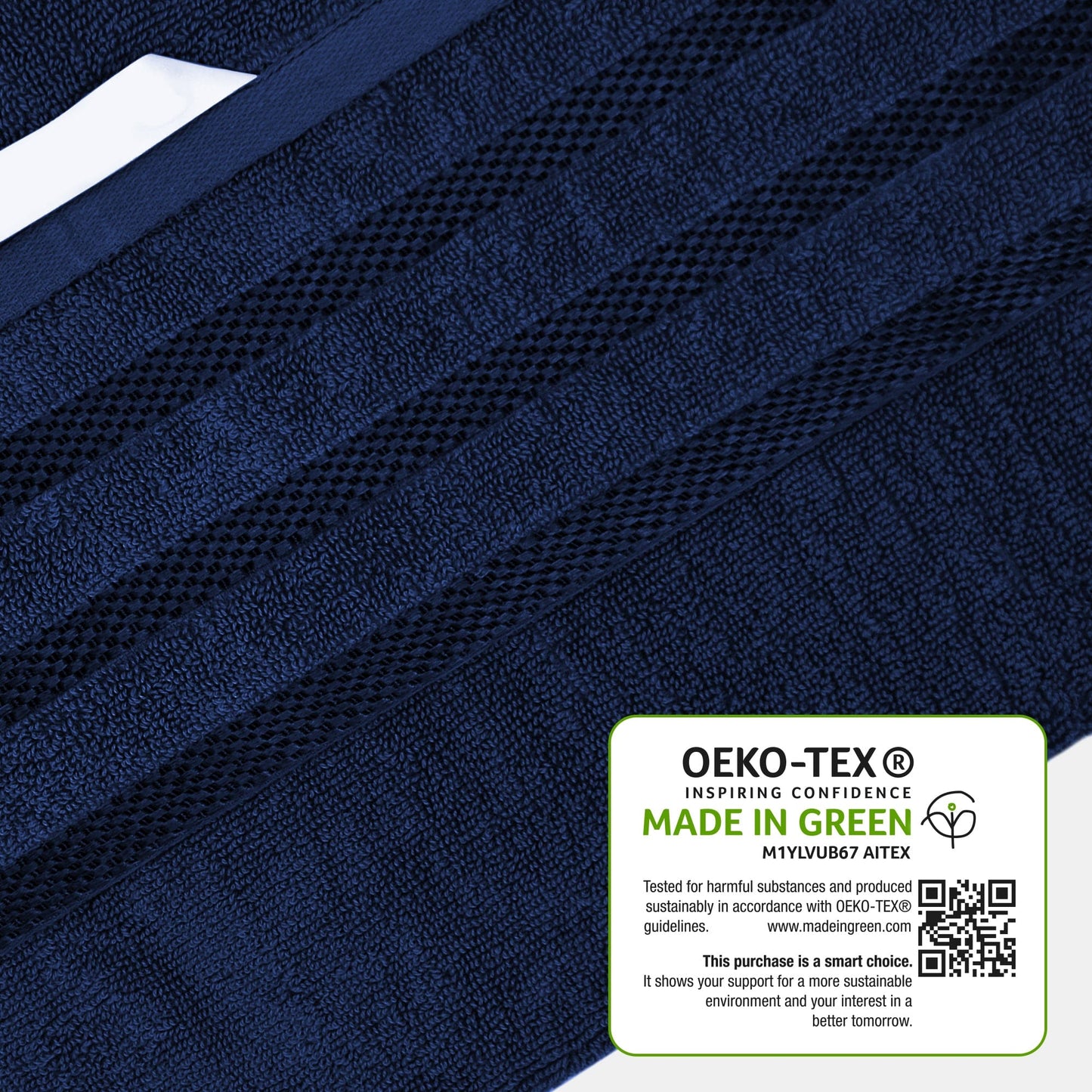 Belmont Viscose Stripe Royal Blue Towels 100% Cotton Hotel Quality Super Absorbent 10 Piece Bale Set, 4 Hand Towel & 12 Face Cloths by OLIVIA ROCCO