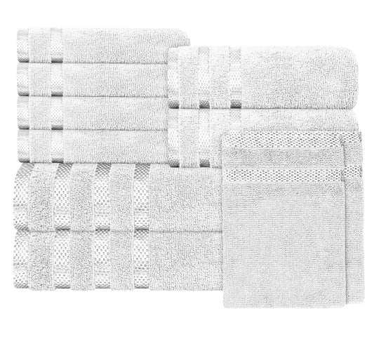 Belmont Viscose Stripe White Towels 100% Cotton Hotel Quality Super Absorbent 10 Piece Bale Set, 4 Hand Towel & 12 Face Cloths by OLIVIA ROCCO