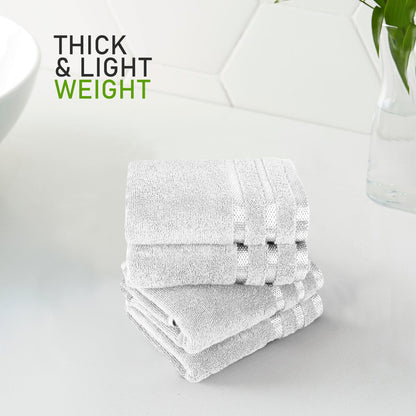 Belmont Viscose Stripe White Towels 100% Cotton Hotel Quality Super Absorbent 10 Piece Bale Set, 4 Hand Towel & 12 Face Cloths by OLIVIA ROCCO