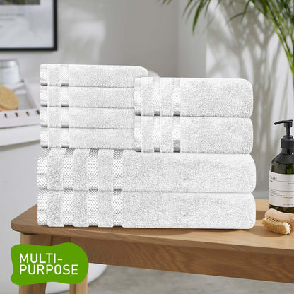 Belmont Viscose Stripe White Towels 100% Cotton Hotel Quality Super Absorbent 10 Piece Bale Set, 4 Hand Towel & 12 Face Cloths by OLIVIA ROCCO