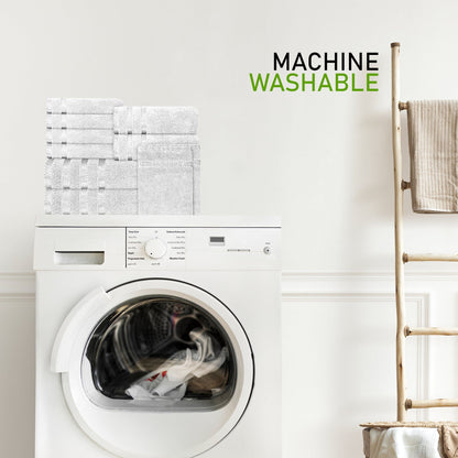 Belmont Viscose Stripe White Towels 100% Cotton Hotel Quality Super Absorbent 10 Piece Bale Set, 4 Hand Towel & 12 Face Cloths by OLIVIA ROCCO