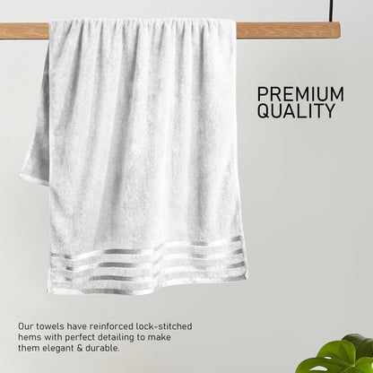 Belmont Viscose Stripe White Towels 100% Cotton Hotel Quality Super Absorbent 10 Piece Bale Set, 4 Hand Towel & 12 Face Cloths by OLIVIA ROCCO