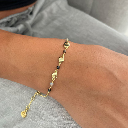 Sofia Nugget Bracelet  Black Onyx, Smoky Quartz & Labradorite