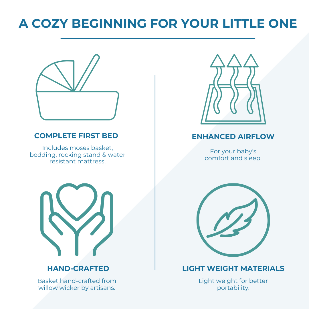 Blue Dimple Grey Wicker Baby Moses Basket With Stand