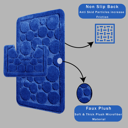 Cali Bubbles 2 Piece Royal Blue Bath Mat & Pedestal Set Non-Slip Soft & Absorbent Bathroom Mats for Comfort & Safety by OLIVIA ROCCO