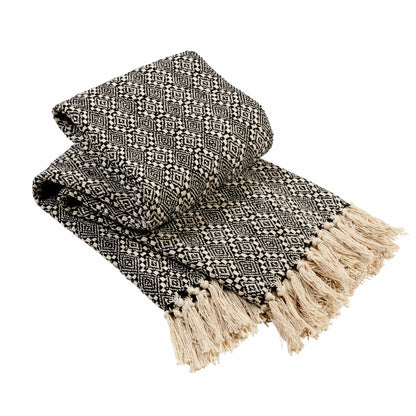 Casablanca Elegant Check Design Super Soft Lightweight Recycled Cotton Throw Blanket with Tassels Ideal for Sofa Bed or Chair Year-Round Use by OLIVIA ROCCO