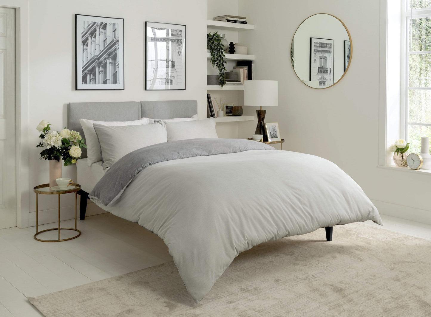 Chambray Reversible Duvet Set Luxurious Cotton Rich Bedding in Elegant Greys and Pinks Available in Single Double and King Sizes by OLIVIA ROCCO