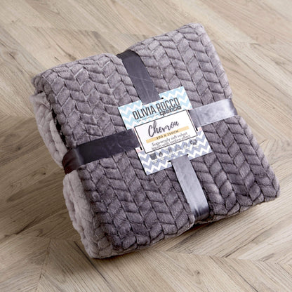 Chevron Ombre Effect Luxurious Oversized Throw Blanket Chunky Soft Fleece for Sofa or Bed All-Season Comfort in Calming Colours by OLIVIA ROCCO