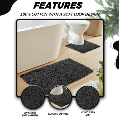 Como 2 Piece Black Bath Mat & Pedestal Set Non-Slip Super Absorbent Cotton Bathroom Mats by OLIVIA ROCCO