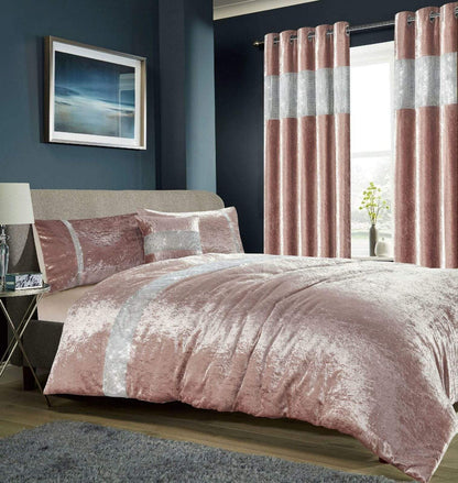 Diamante Crushed Velvet Duvet Set Breathable Luxurious OEKO-TEX Certified Bedding in Double King Super King Sizes Available in Silver Champagne Blush Pink by OLIVIA ROCCO