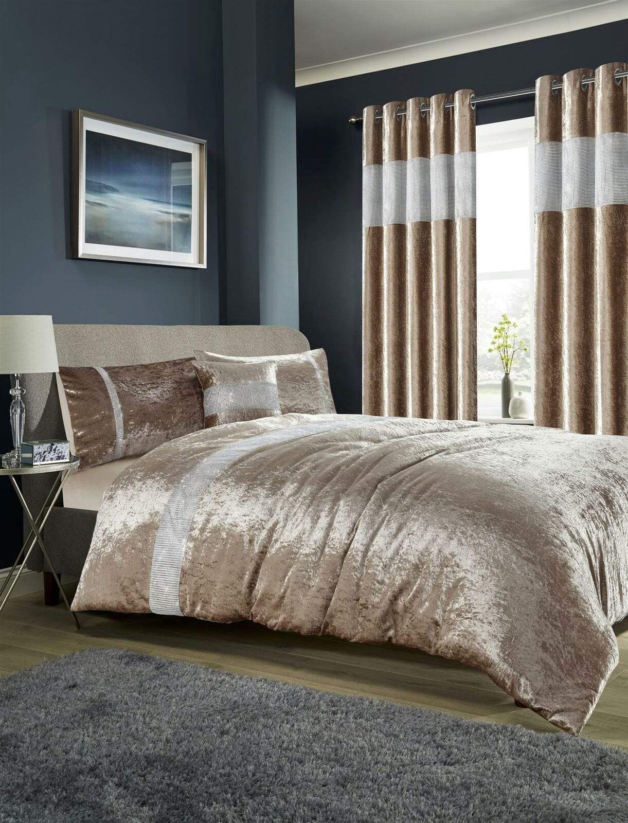 Diamante Crushed Velvet Duvet Set Breathable Luxurious OEKO-TEX Certified Bedding in Double King Super King Sizes Available in Silver Champagne Blush Pink by OLIVIA ROCCO