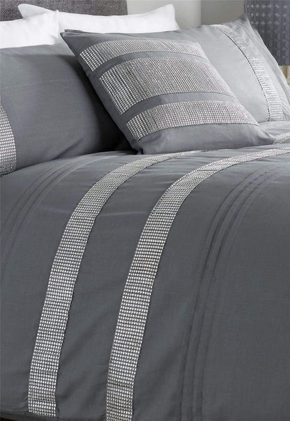 Diamante Glitz Luxurious Cotton Rich Duvet Set with Handwoven Sparkling Crystal Detailing for Elegant Bedroom Decor in All Sizes by OLIVIA ROCCO