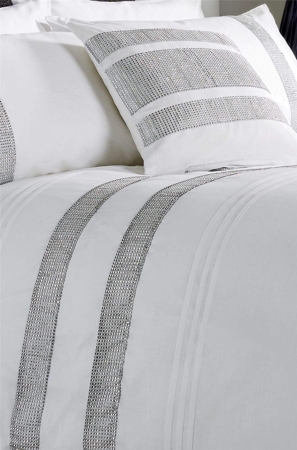 Diamante Glitz Luxurious Cotton Rich Duvet Set with Handwoven Sparkling Crystal Detailing for Elegant Bedroom Decor in All Sizes by OLIVIA ROCCO