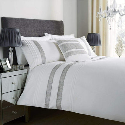 Diamante Glitz Luxurious Cotton Rich Duvet Set with Handwoven Sparkling Crystal Detailing for Elegant Bedroom Decor in All Sizes by OLIVIA ROCCO