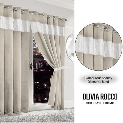 Diamante Natural Blackout Eyelet Curtains with Tie Backs Thermal Ring Top Window Dressings by OLIVIA ROCCO