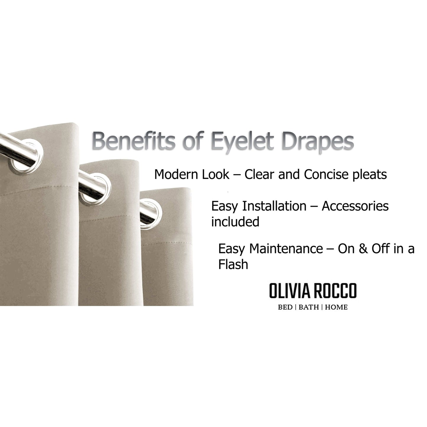 Diamante Natural Blackout Eyelet Curtains with Tie Backs Thermal Ring Top Window Dressings by OLIVIA ROCCO