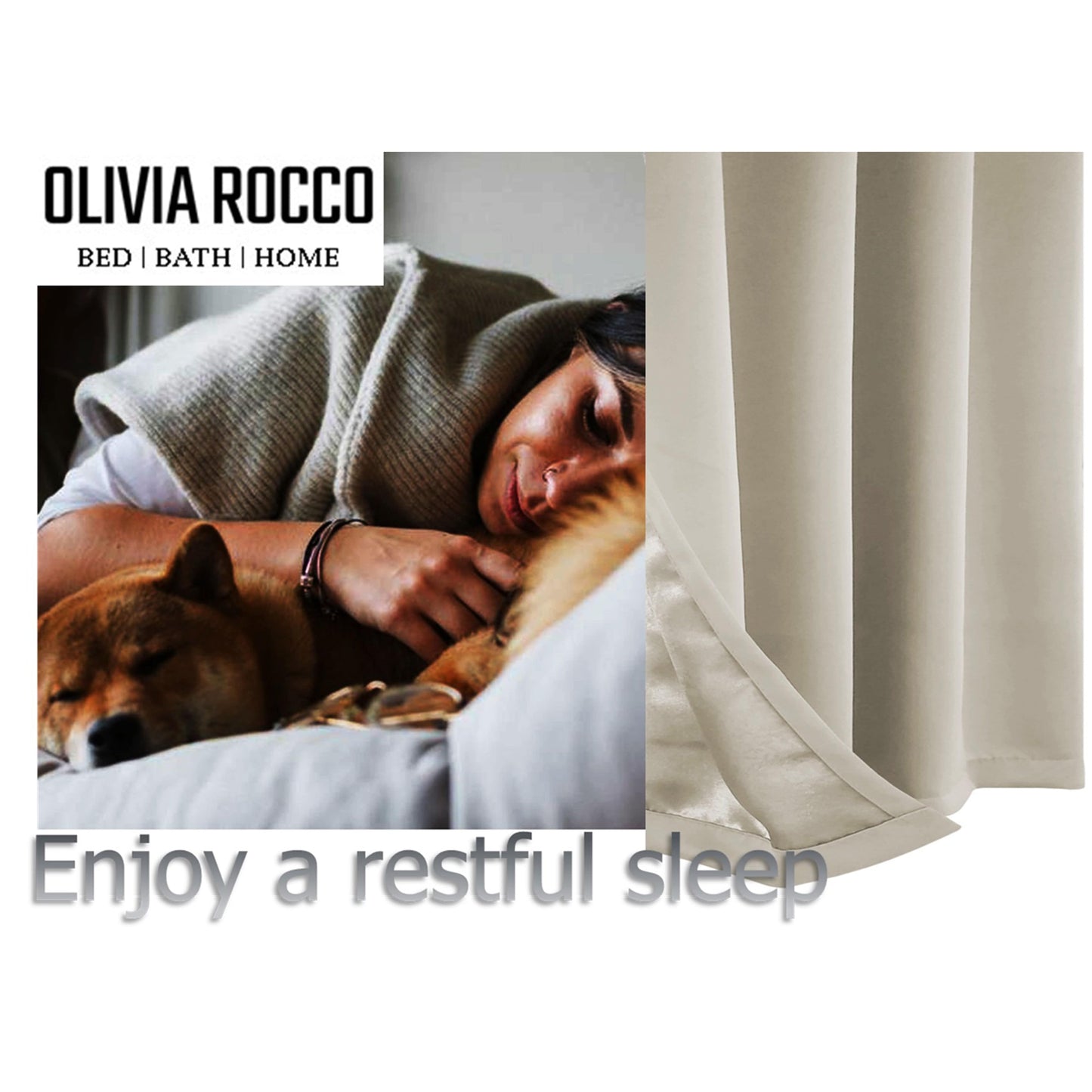 Diamante Natural Blackout Eyelet Curtains with Tie Backs Thermal Ring Top Window Dressings by OLIVIA ROCCO