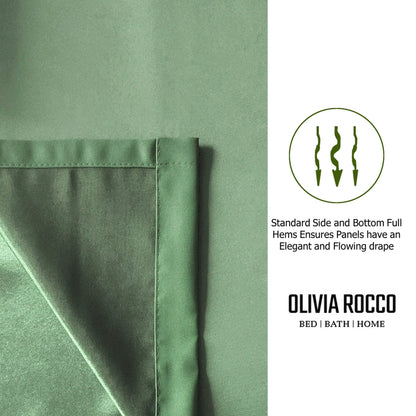 Diamante Sage Green Blackout Eyelet Curtains with Tie Backs Blackout Thermal Ring Top Window Dressings by OLIVIA ROCCO