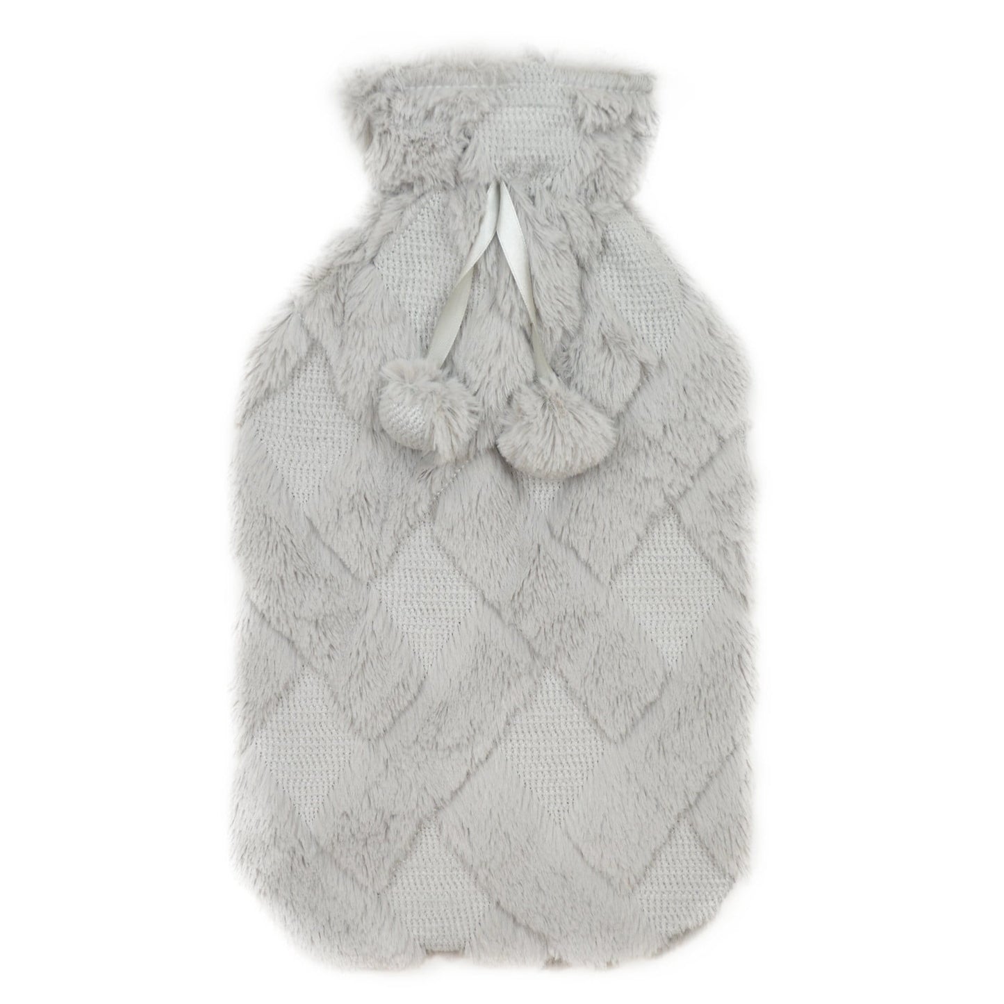 Diamond Fleece Plush Hot Water Bottle 2L with Pom Poms for Ultimate Warmth and Comfort Natural Rubber UK Safe Tested Ideal Gift for Adults Kids by OLIVIA ROCCO