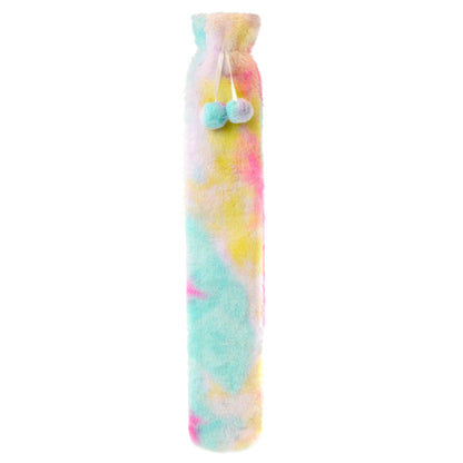 Extra Long Rainbow Tie Dye 2L Hot Water Bottle with Soft Faux Fur Cover for Warmth Natural Rubber UK Safe Tested Bottle Ideal Gift for Adults Kids by OLIVIA ROCCO