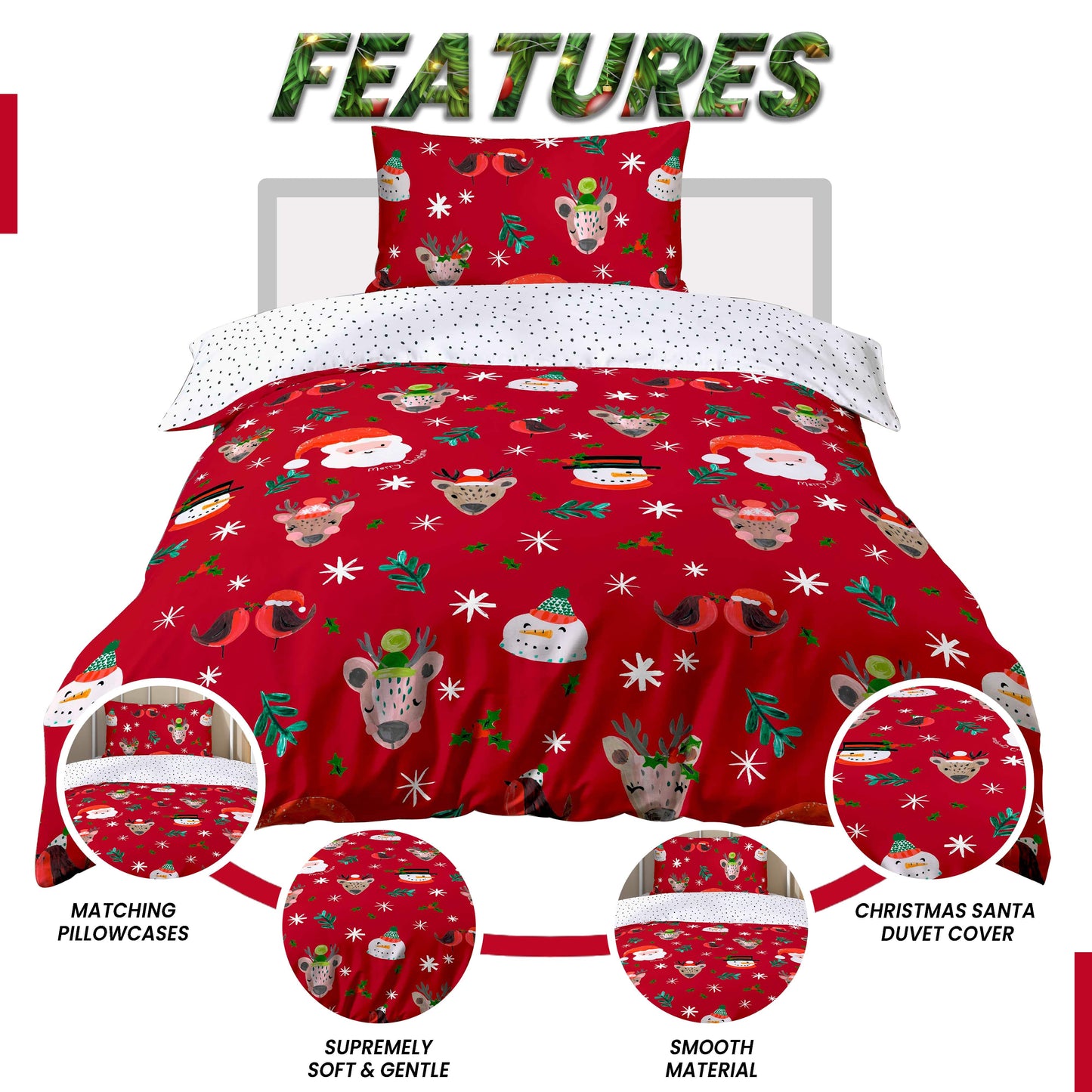 Festive Holiday Santa Duvet Cover Set with Pillowcases Reversible Xmas Design OEKO-TEX Certified Cosy Winter Bedding by OLIVIA ROCCO