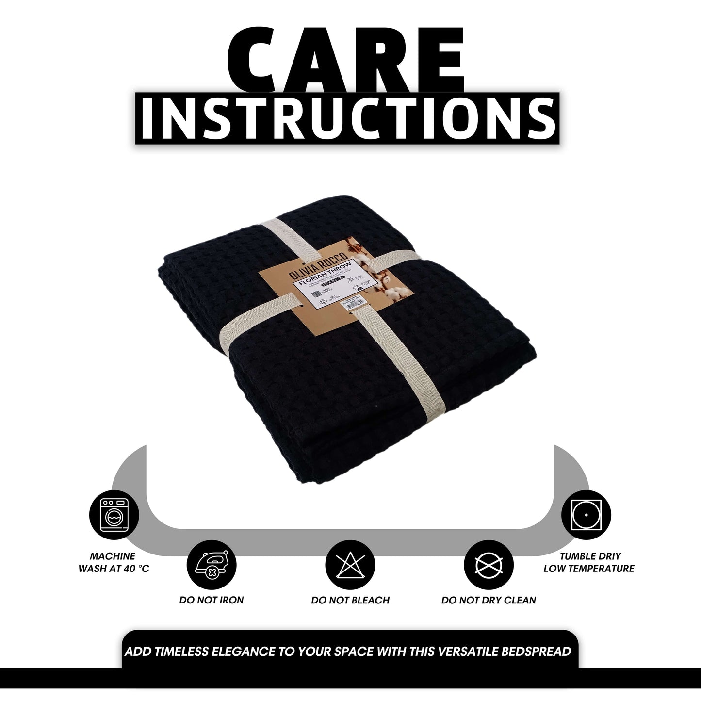 Florian Checked Throw Blanket Black Bedspread for Sofas Armchairs Sofa Settee Couch Beds & Couches by OLIVIA ROCCO