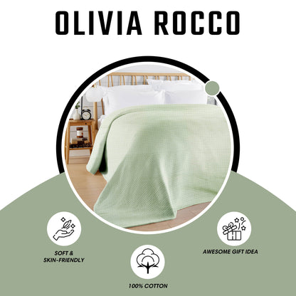 Florian Checked Throw Blanket Sage Green Bedspread for Sofas Armchairs Sofa Settee Couch Beds & Couches by OLIVIA ROCCO