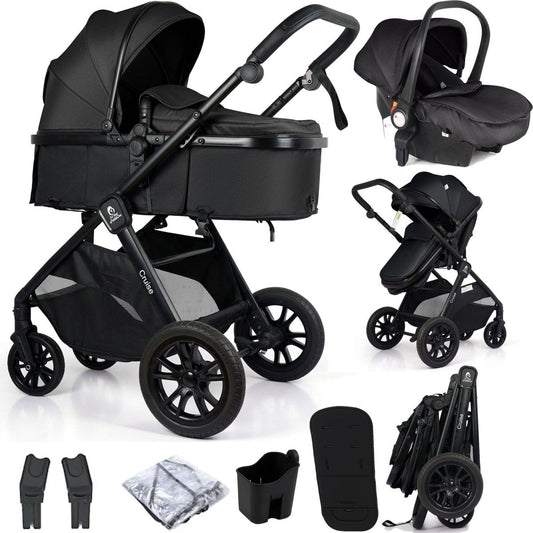 For Your Little One Cruise 3 In 1 Travel System With i-Size Car Seat - Eclipse Black (Free Cupholder / Seat Liner Included!)