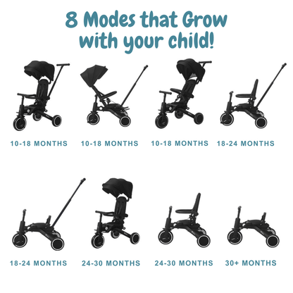 Foryourlittleone Xplor Ultimate 6 in 1 Foldable Trike - Jet Black (10m-5y)
