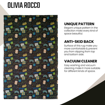 Gamer Printed Rug Modern Non-Slip Soft Durable Floor Rug for Living Room Bedroom Hallway & Office by OLIVIA ROCCO