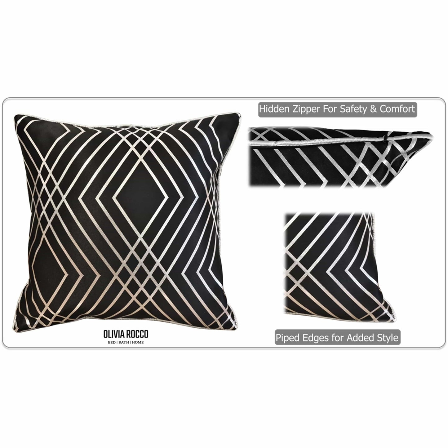 Geo Sparkle Cushion Covers 2 Pack Decorative Scatter Pillow Cases Geo Black for Sofa Bed Chair Lounge by OLIVIA ROCCO