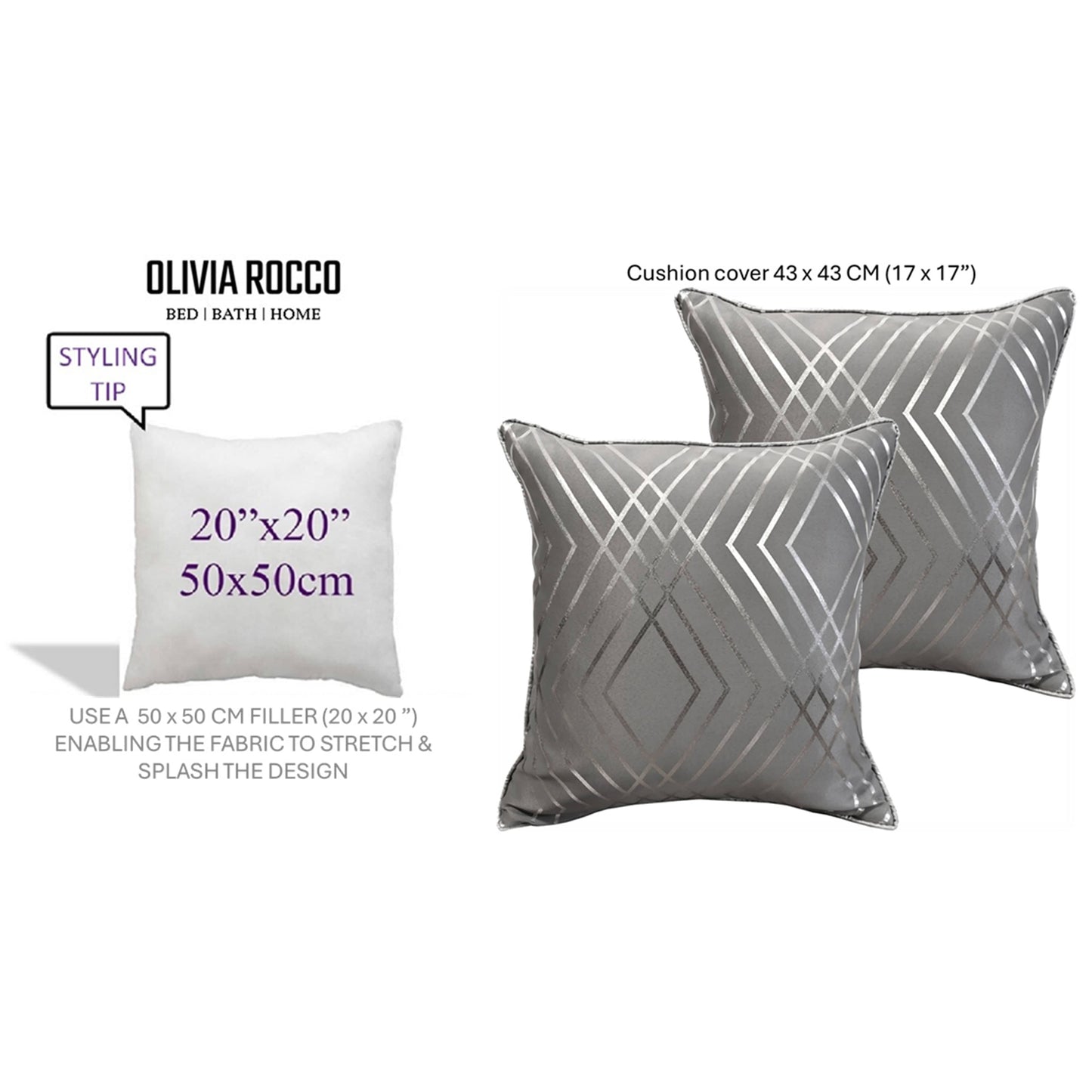 Geo Sparkle Cushion Covers 2 Pack Decorative Scatter Pillow Cases Geo Silver for Sofa Bed Chair Lounge by OLIVIA ROCCO