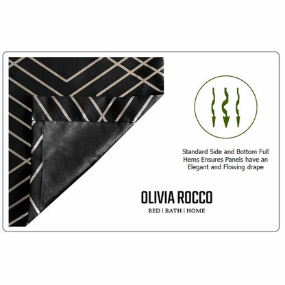 Geometric Black Sparkle Blackout Curtains Soft Thermal Insulated Eyelet Ring Top Living Room & Bedroom Drapes by OLIVIA ROCCO